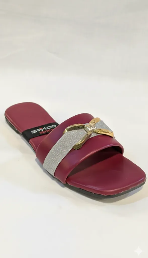 Wine Red Flat Slide Sandal