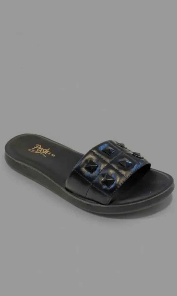 Women's Quilted Studded Slides Jet Black