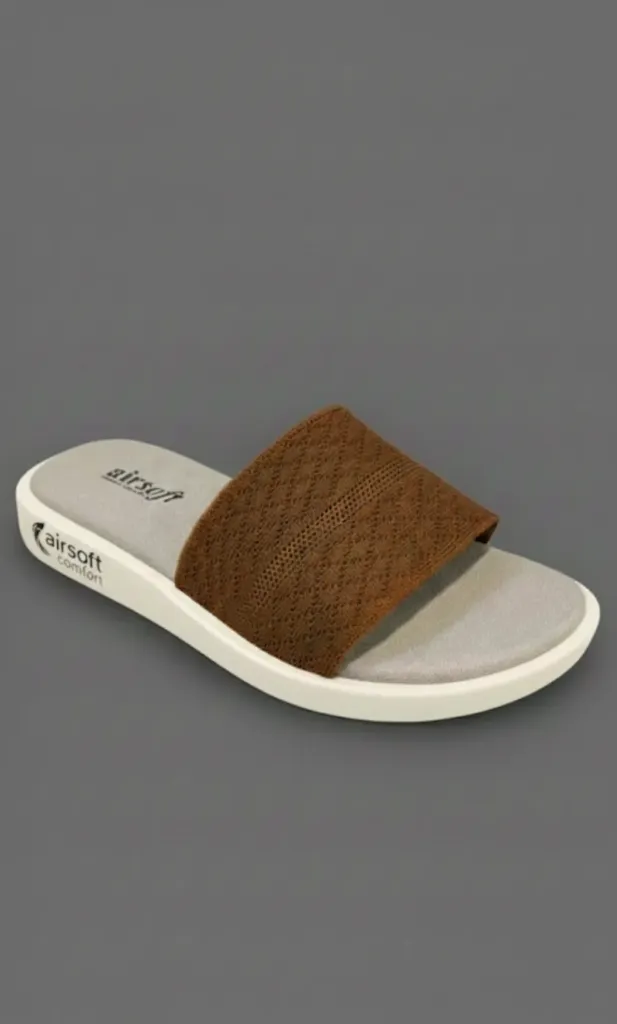 Coffee Brown simply "Slides" The diamond-shaped texture on the strap is a "laser-cut" or "knitted" aesthetic.